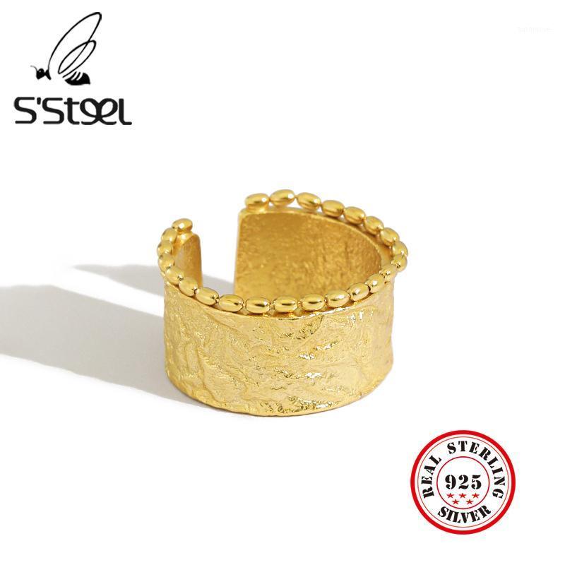 

S'STEEL Korean Rings 925 Sterling Sivler For Women Luxury Geometric Gold Opening Ring Anillos Grandes De Mujer Fine Jewellery1