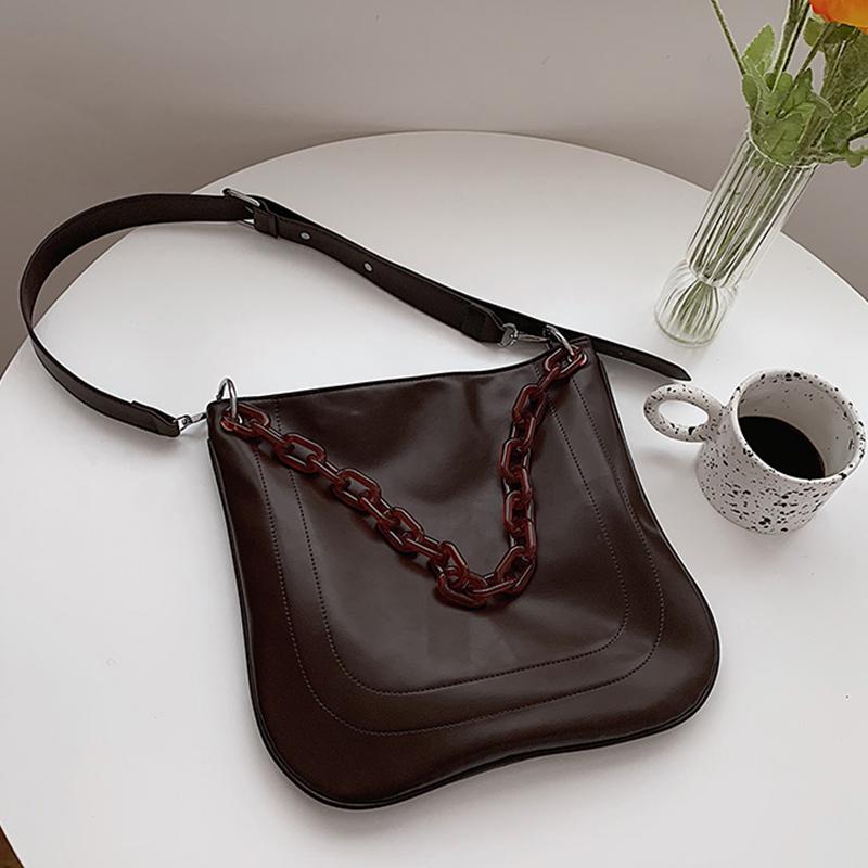 

Simple Solid Color PU Leather Shoulder Bags For Women 2021 Fashion Chain Handle Ladies Crossbody Bag High Quality Brand Handbags, Black