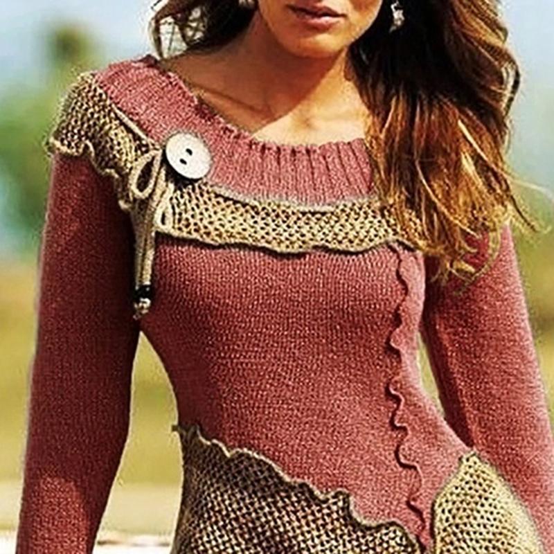 

Women Vintage Sweaters New Autumn Winter Plus Size -XXL Tops Fashion Round Collar Long Sleeve Asymmetrical Sweaters, Green