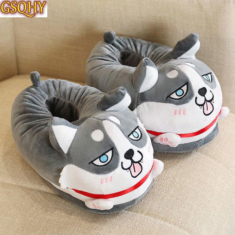 

Women Cute Dog Cotton Slippers Ladies Winter Flat Warm Slippers Indoor Shoes Soft Bottom Female Home House Footwear Comfortable, Gray