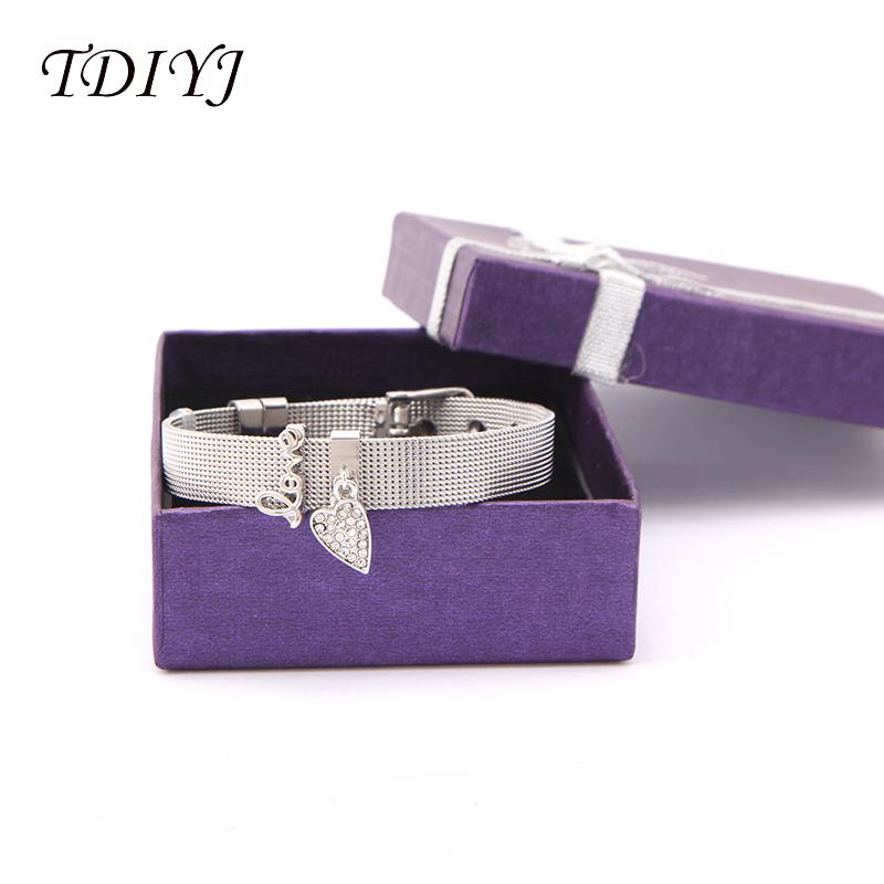 

TDIYJ Gift Box Love Heart Dangle To Mom New Collection Charms DIY Stainless Steel Mesh Bracelet For Mother's Day 1Set