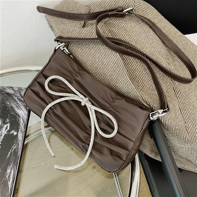 

Fashion PU Leather Women Crossbody Bag Vintage Ruched Ladies Small Shoulder Messenger Bags Female Girls Bowknot Purse Handbags, Coffee