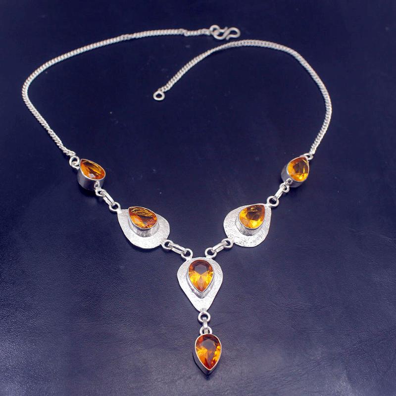 

Hermosa Perfect Shiny Natural HoneyTopaz Silver Color For Women Charms Pendant Chain Necklace 19 Inch A618