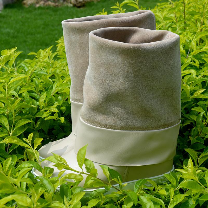

Ladies Apricot Leather Suede Patchwork Boots Woman Height Increasing Heels Roman Slip On Round Toe Mid-Calf Boots, Beige