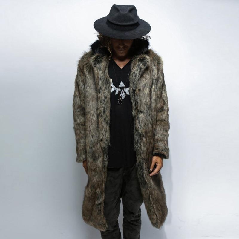 

On Sale Winter Fashion Streetwear Mens Warm Blends Thick Coat Jacket For Male Faux Fur Parka Outwear Cardigan Overcoat#4, Brown