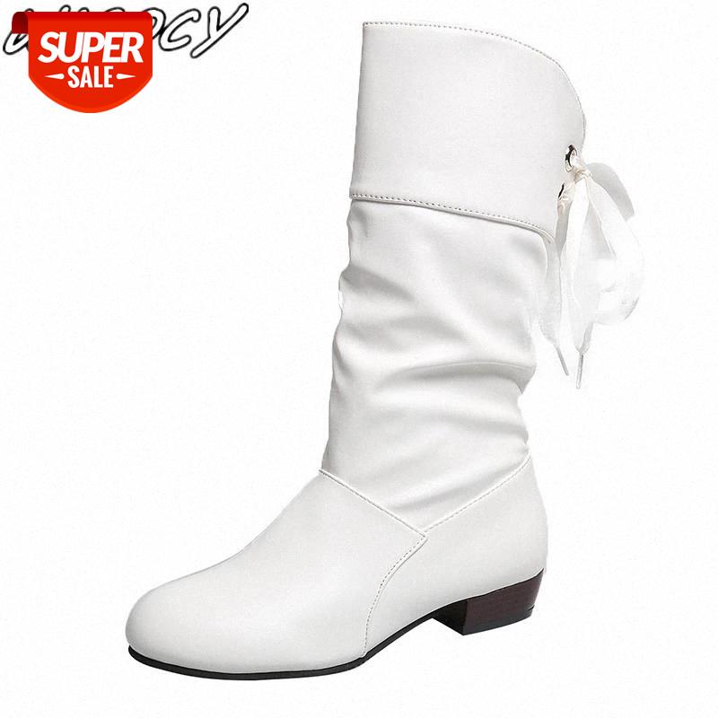 

2019 women boots new fashion low thick heel women knee-high Knight boots shallow mouth round head warm laceup winter #2q6J, Black