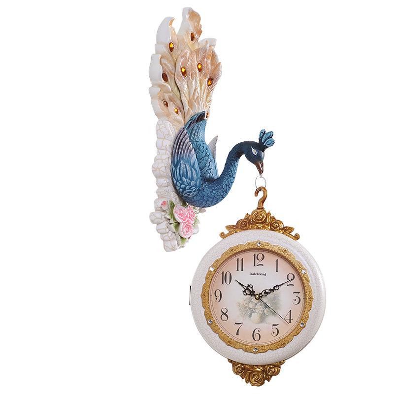 

Vintage Peacock Wall Clock Double Face Guess Women Watch Mechanism Clocks Silent Pow Retro Wedding Decorations WZH056
