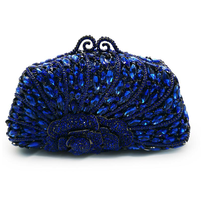 

Blue Big Gemstone Diamond Ladies Clutch Bag Women Evening Party Shoulder Handbags Floral Crystal Rhinestone Mini, Red