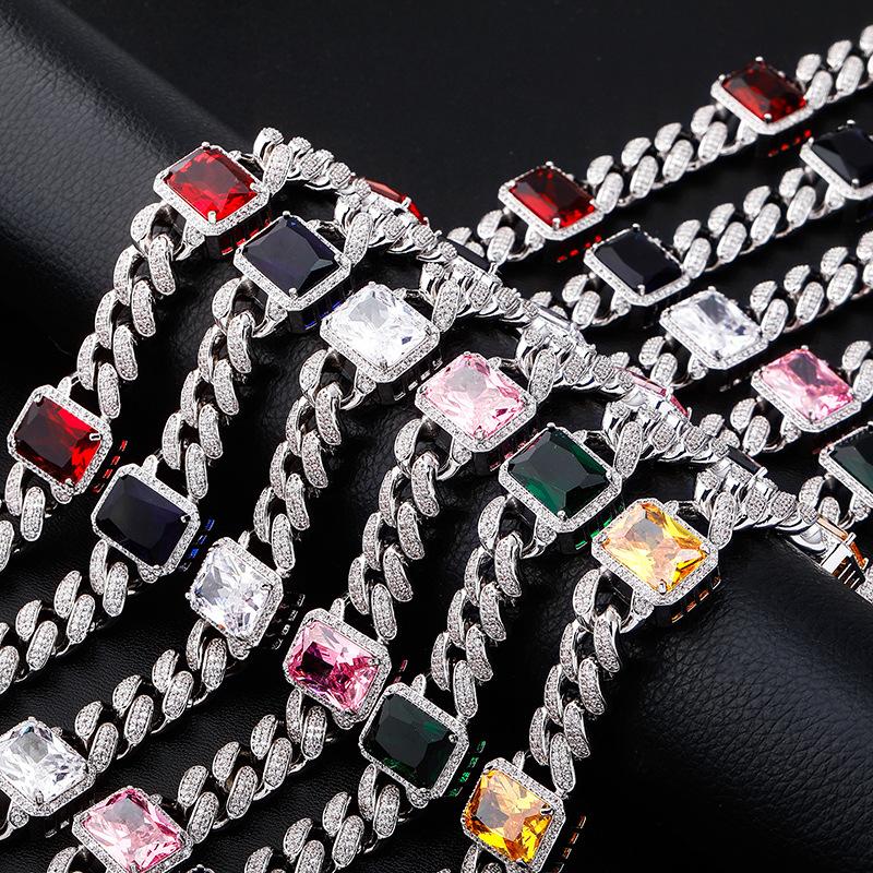 

Square Stone Setting Bling Out Round Cuban Chain Chokers Necklaces for Men Women Hip Hop Rapper Jewelry Drop Shipping