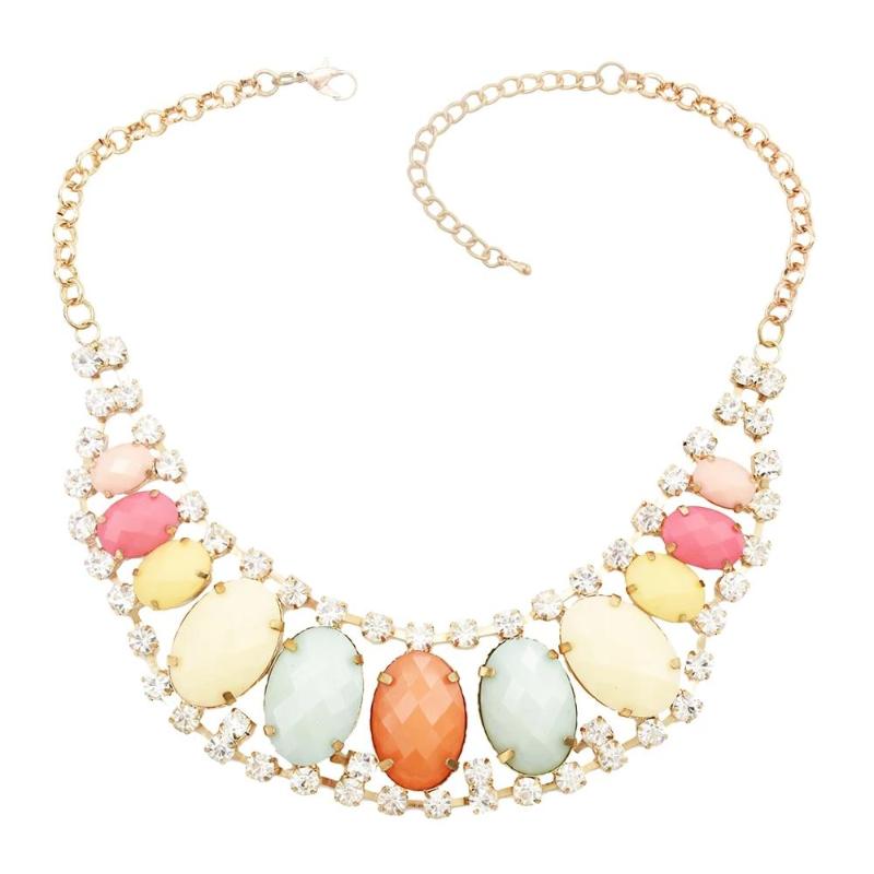 

Unique Colorful Acrylic Stone Rhinestone Pendant Necklaces for Women Bohemian Wedding Party Statement Necklace Beach Jewelry