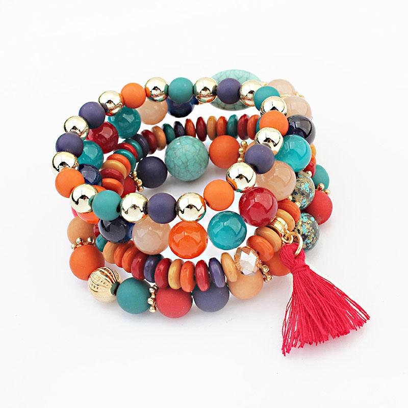 

Sale Bohemia 4pcs/set Brand Fashion Multilayer Crystal Candy Beads Tassel Bracelets & Bangles Strand Stretch Friendship Bracelet