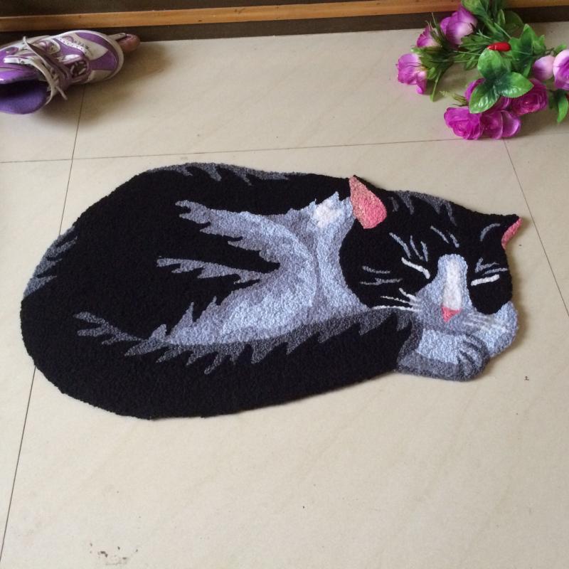 

Funny Black Alien Lazy Cat Floor mat Welcome Home Door Mats Sleeping Cat Pattern Carpets 50*80cm Bathroom Stair anti-slip Rug
