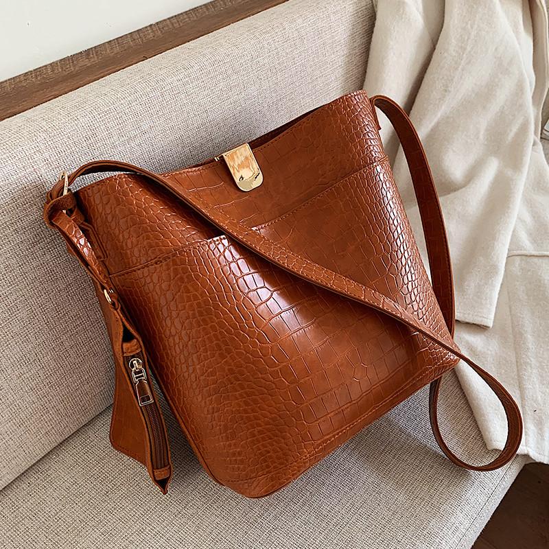 

Vintage Alligator Bucket Shoulder bag women purses and handbags PU Leather Composite Bags Fashion Crocodile Women's Totes 2Pcs, Black