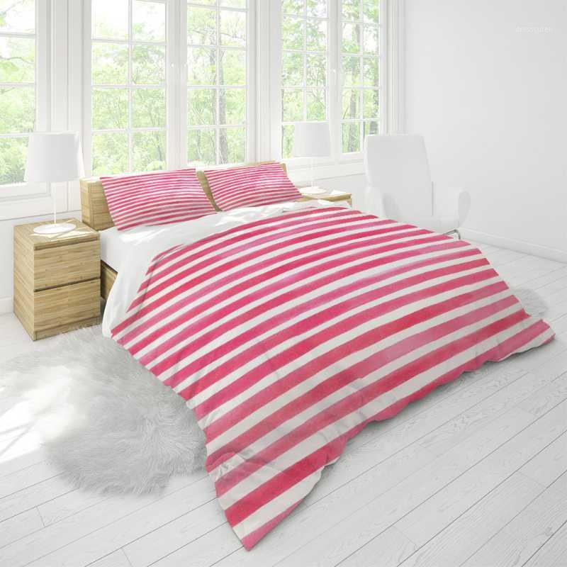 

Pink Bedding Set Duvet Cover Home Textile Striped Custom Designer Comforter Pillow Case Full Size Girls Unique Quality Modern1, As pic