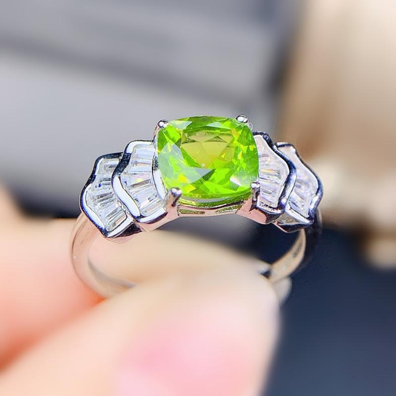 

Cluster Rings Natural Real Green Peridot Square Ring Per Jewelry 925 Sterling Silver 7*7mm 1.6ct Gemstone Fine J215308, Golden;silver