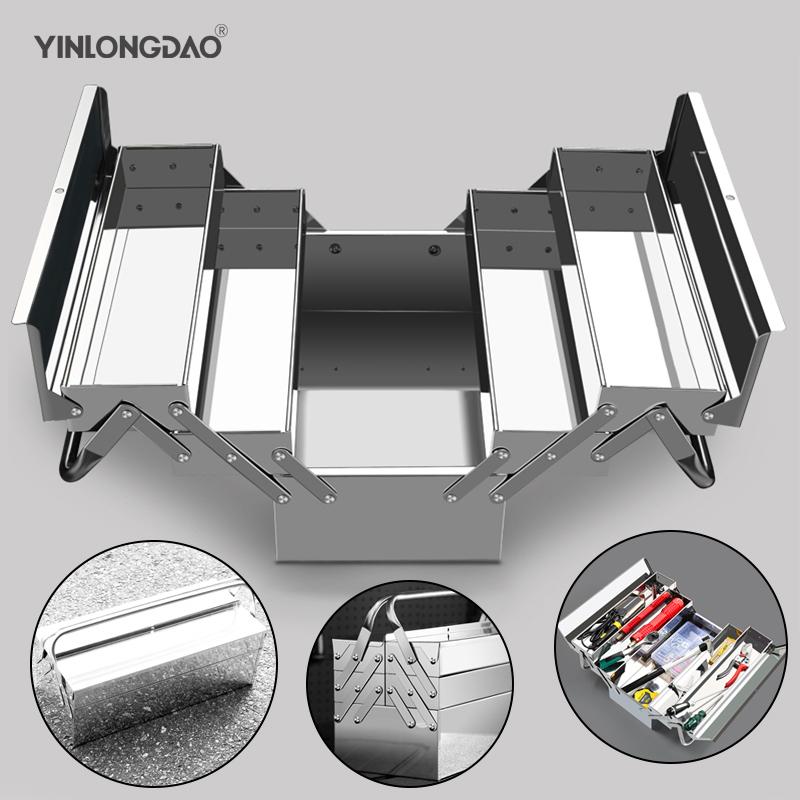 

Stainless Steel Toolbox Set Three-layer Folding Household storage Box Portable Iron Storage Box Car Industrial Grade