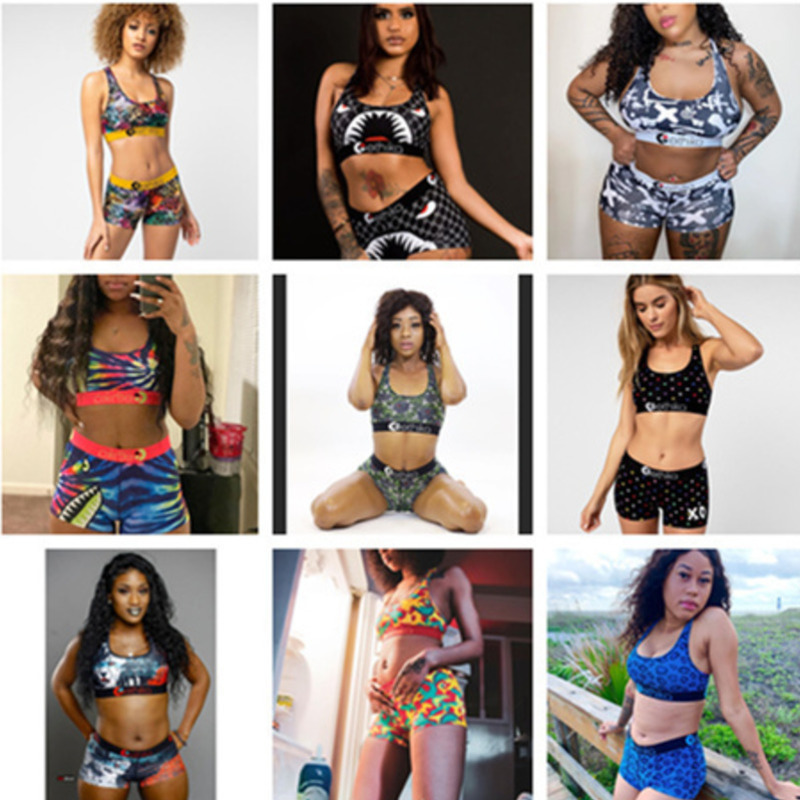 

Ethika Women fashion Swimsuit Crop Top Vest + Swim Shorts Trunks Boxers 2 Piece Set Tracksuit Patchwork Shark Camo Swimwear Bikini 2021, Gray