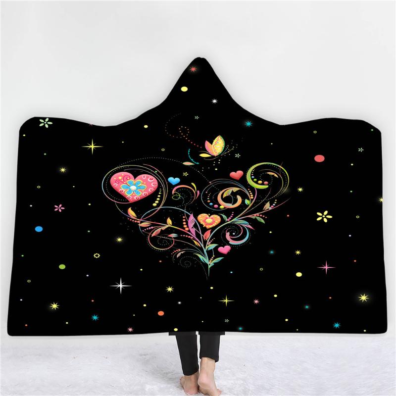 

Love Heart Shape Hooded Blanket Dream Love Fleece Blanket 3D Print For Bedroom Throw Nap Office Sofa Wearable