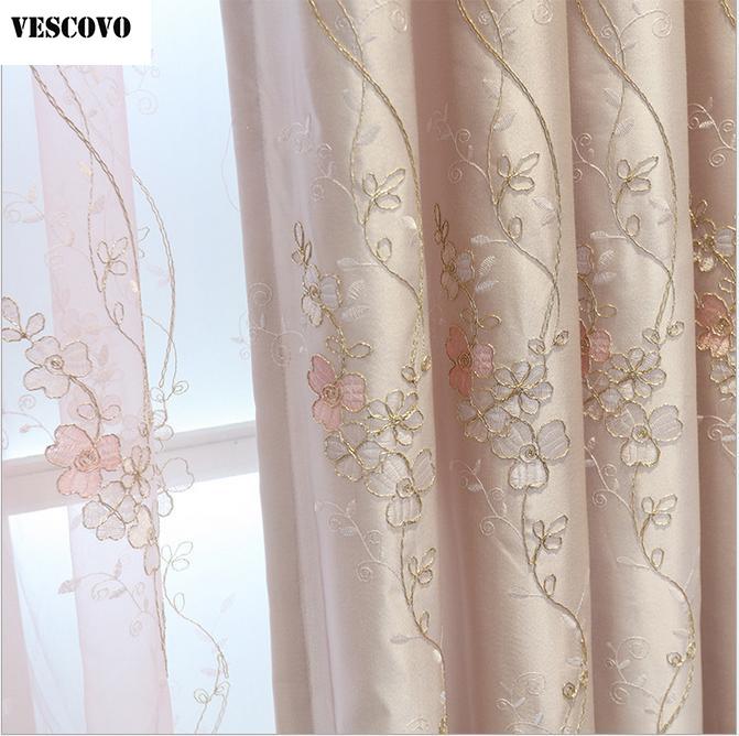 

VESCOVO Embroidered silk fabric voile curtain pink screens living room bedroom curtains and tulle