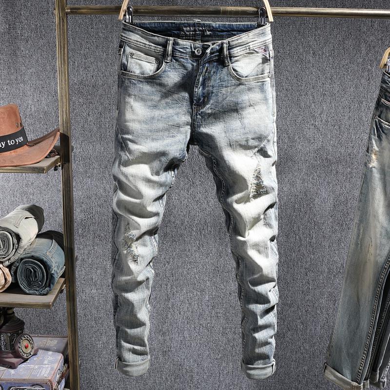 

Italian Style Fashion Men Jeans High Quality Retro Blue Elastic Slim Fit Casual Denim Pants Homme Vintage Designer Long Trousers