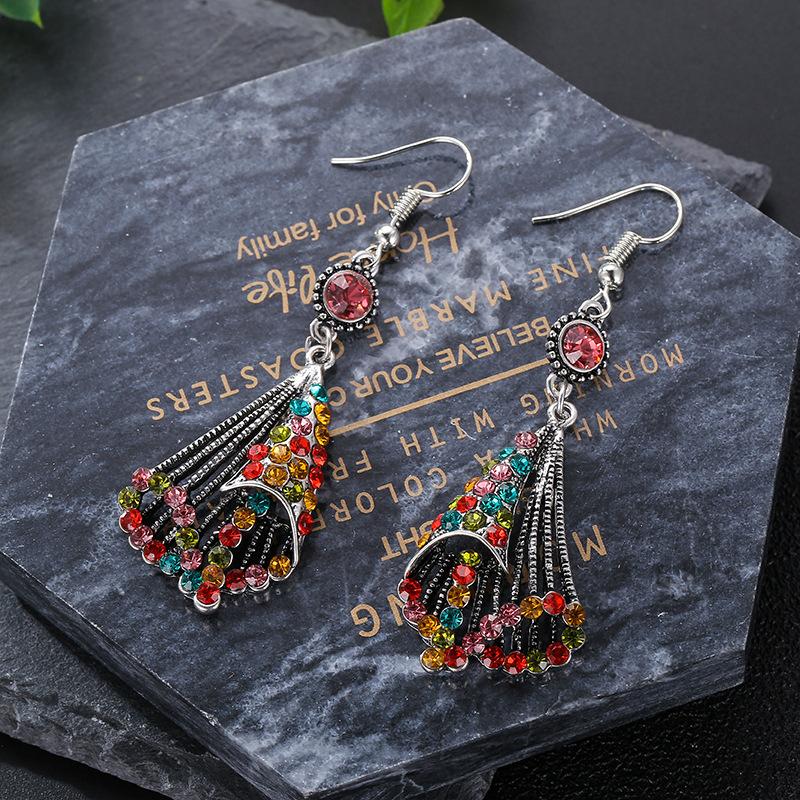 

Bohemian Earrings Ethnic Retro Rhinestone Fashion Geometric Tassels Long Color Hollow Out Earrings For Women