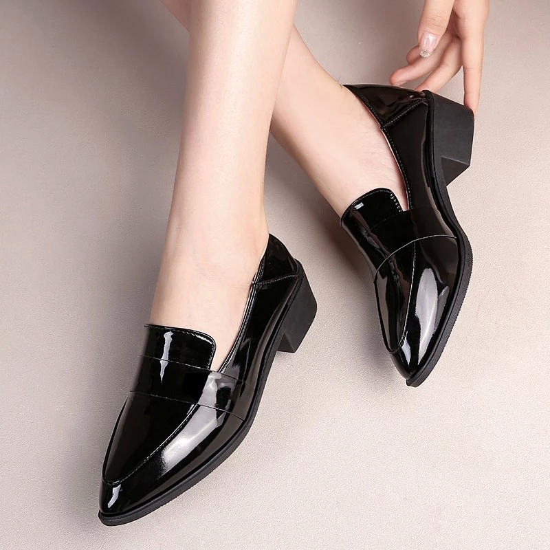 

Women Casual Shoes Office Work Shoes Woman Oxford Black Loafers Pointed Toe Boat Pointed Toe zapatos mujer 8156N #Sr7h
