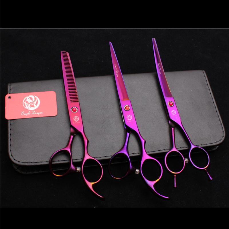 

7" 19.5cm Japan Violet Purple Dragon Grooming-for-dogs Straight Cutting Shears Thinning Scissors Pets Hair Clipper Add Bag Z3002