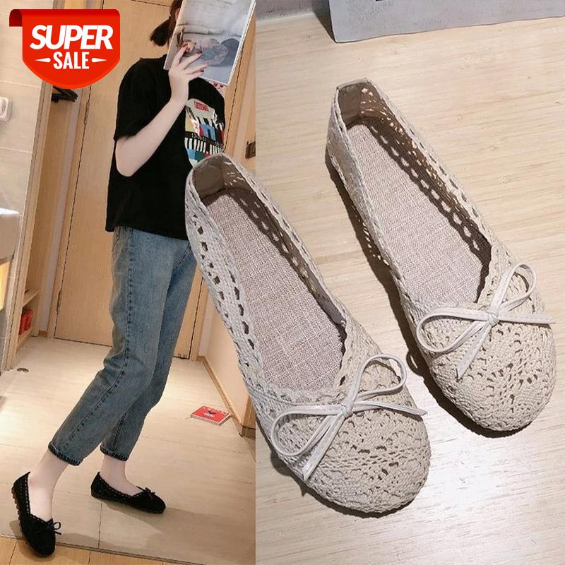 

MCCKLE Mesh Lace Shoes Woman Flats Hollow Out Shallow Loafers Bowtie Autumn Ladies Breathable Soft Casual Slip On Sweet Female #DY2W, Beige