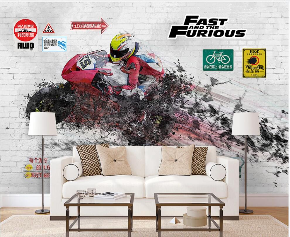 

3d wallpaper custom photo mural Fast and Furious Motorcycle Racing Bar Tooling home decor 3d wall murals wallpaper in the living room, Non-woven wallpaper