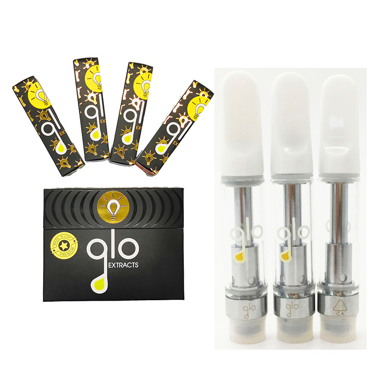 

Glo Extracts Vape Cartridges 0.8ml 1ml Vape Carts Ceramic Coil Screw On Tips Vape Pens Empty 510 Thread Vaporizer Packaging Box