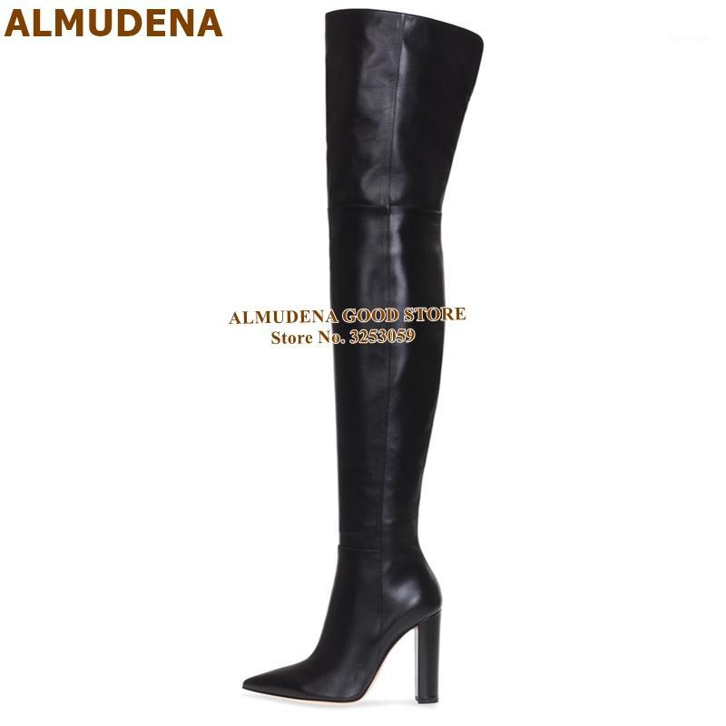

ALMUDENA Chunky Heels Over The Knee Boots Black Nude Matte Leather Pointed Toe Thigh High Boots Zipper Long Size34-46 Shoe1, Customized contact