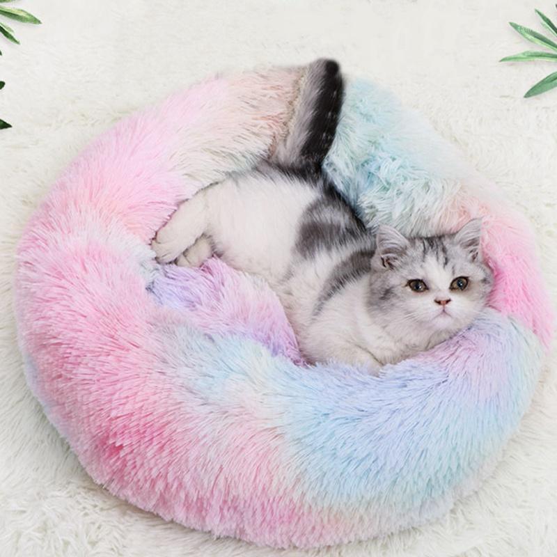 

Mixing Color Long Plush Cat Nest Soft Coral Velvet Bed House Pet Sleeping Mat Winter Puppy Kennel Cat Cushion Portable Pads1