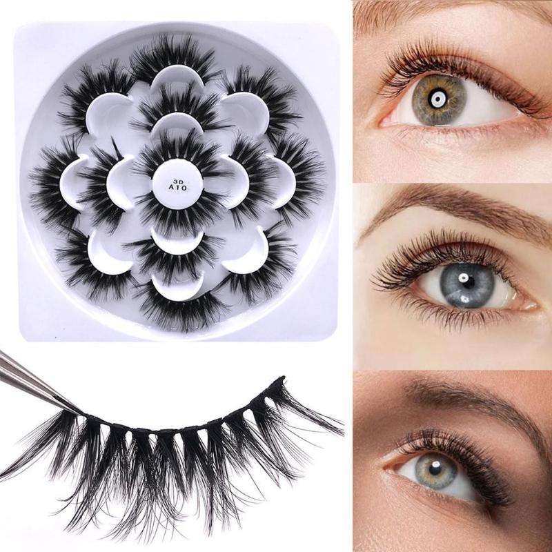 

7 Pairs/set Lotus Plate False Eyelashes 3D Handmade Fiber Eyelashes Natural Densely New Style Flower False