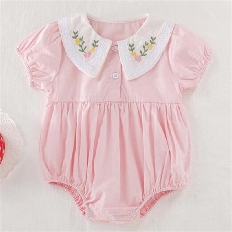 

New Korean Japan Style Embroidery Flower Cotton Romper Summer Toddler Baby Girl Romper Newborn Baby Girl Jumpsuit 201216, K2010 pink