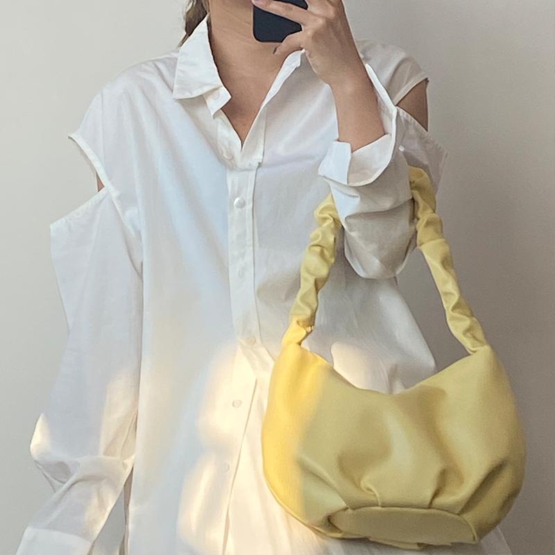 

Pleated Design Women Simple Underarm Bag Soft PU Leather Ladies Baguette Shoulder Bags Large Capacity Female Purse Handbags, Black