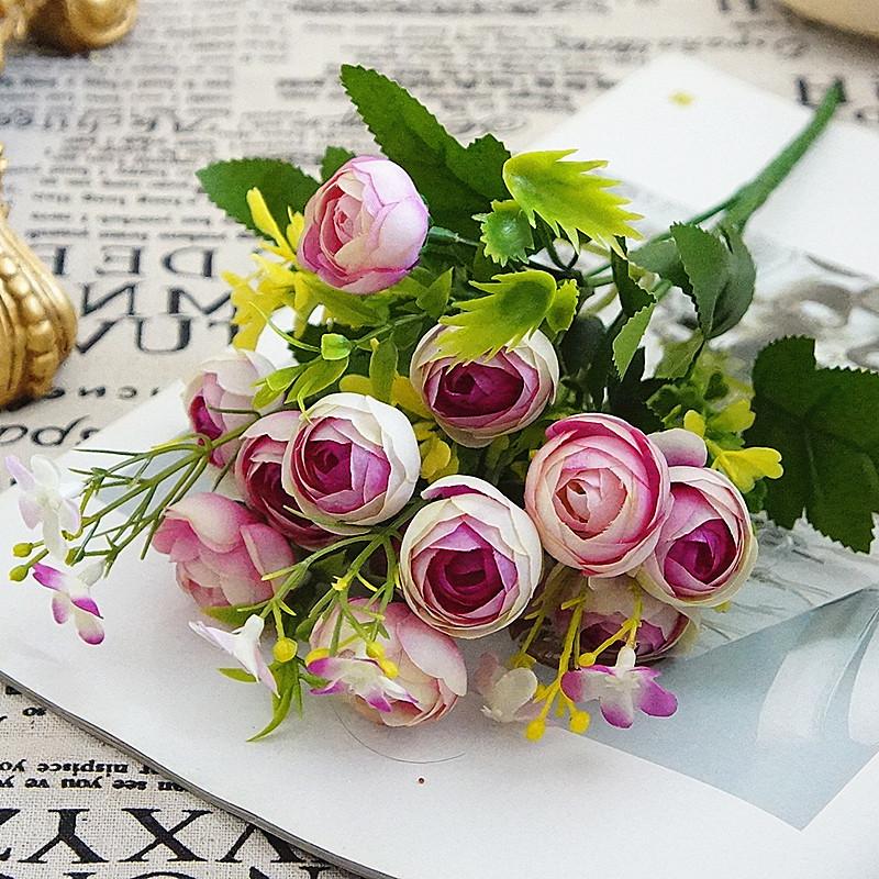 

New Solid Outdoor Indoor Flower Simulation Plants Artificial Rose Silk Flower Bouquet Home Decoration, Pink