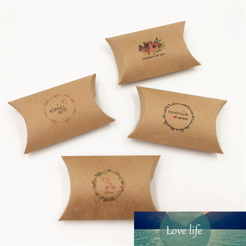 

25 Pcs Small Kraft Pillow Shape Gift Packing Boxes Brown Cardboard Lov
