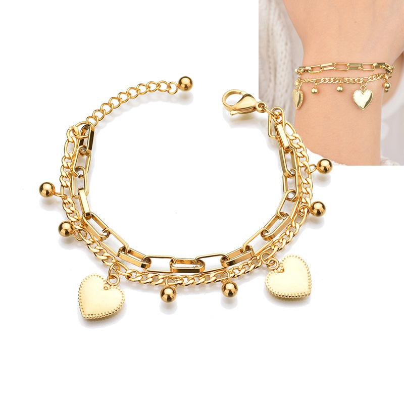 

Heart Shape Bracelet Pandent Stainless Steel Gold Color Ladies Brand Wedding Engagement Charm Bangle For Women Jewelry
