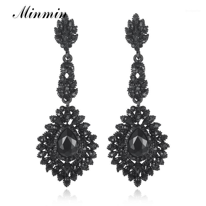 

Minmin Vintage Black Long Chandelier Drop Earrings for Women Teardrop Crystal Wedding Bridal Earrings Fashion Jewelry 2020 EH1921