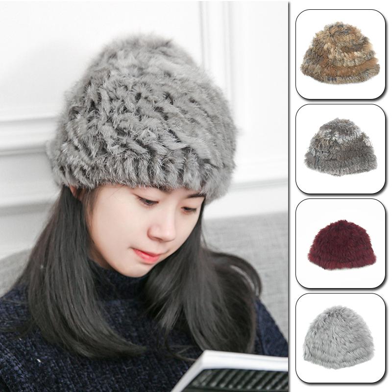 

Warm Knitted Faux Fur Hat Fluffy Thick Fur Cap Female Skullies Snow Beanies Hats Winter Dress Matching Accessories
