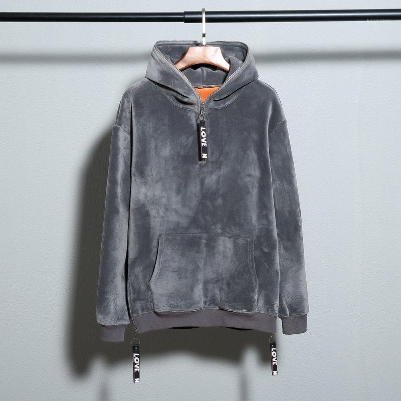 

Wholesale- Winter Gold Velvet plus cashmere thicken good quality hip hop hoodies with fleece WARM mens hoodie sweatshirt solid pullover1, Black