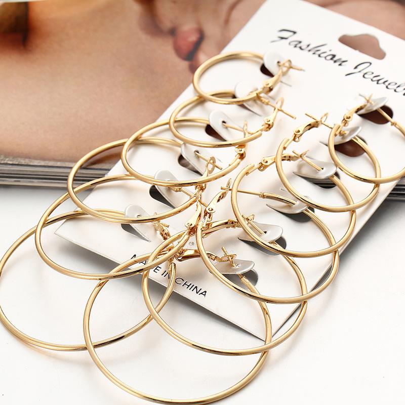 

6 Pairs Punk Hoop Earrings Set Big Circle Earrings Jewelry for Women Girls Steampunk Ear Clip Punk Style Earring Ear Ring
