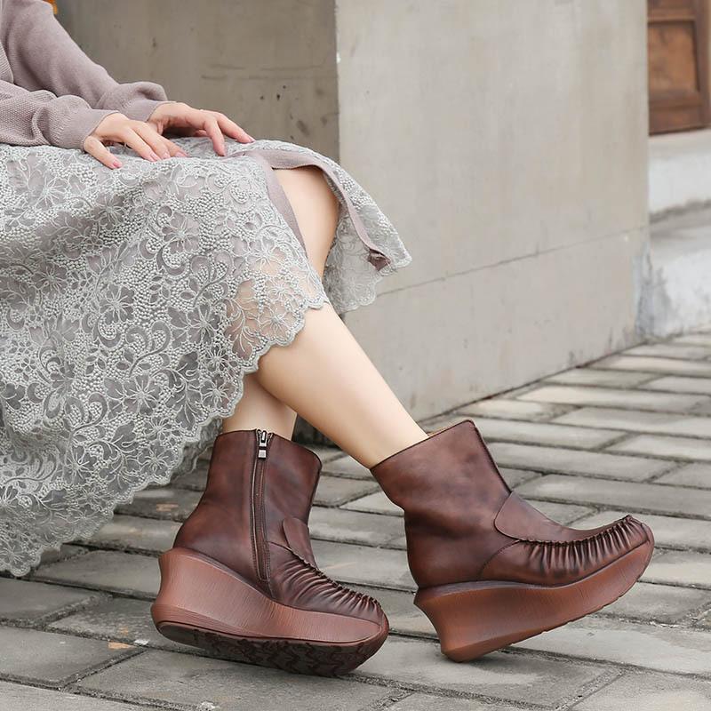 

Women's boots 2020 new winter women's genuine leather shoes bottom middle raise the bottom boots wholesale, Black