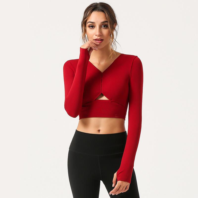 

Ins net red new yoga suit long sleeve T-shirt women' sports fitness long sleeve T-shirt running navel exposed with, Black