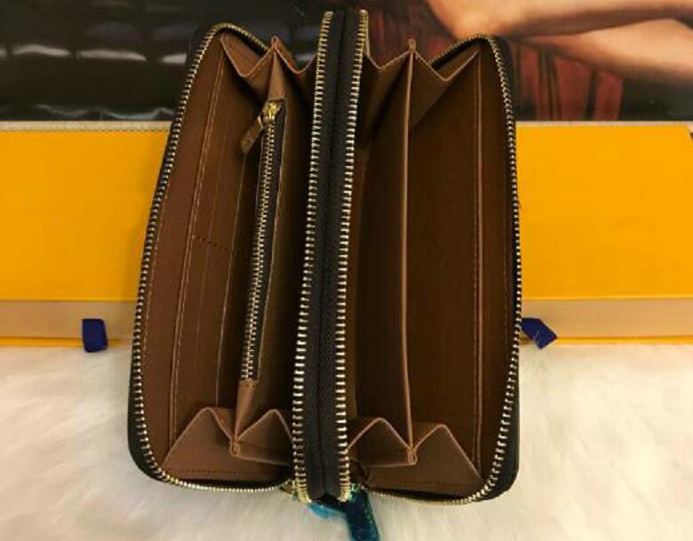 

Women dual zipper Wallet Purse Zippy Wallet Men Long Wallets Fold Card Holder Passport Holder Women Long Folded Purses Photo Pouch N41661124, Brown flowers