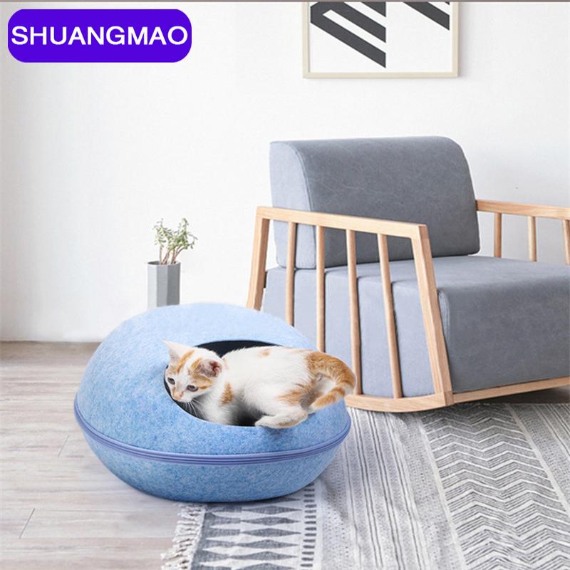 

Cat Bed Pet Egg Shape Cave Sleeping Bag Zipper Kennel Felt Cloth Basket Lovely Kitten Beds Nest Cats House For Pets Products M/l