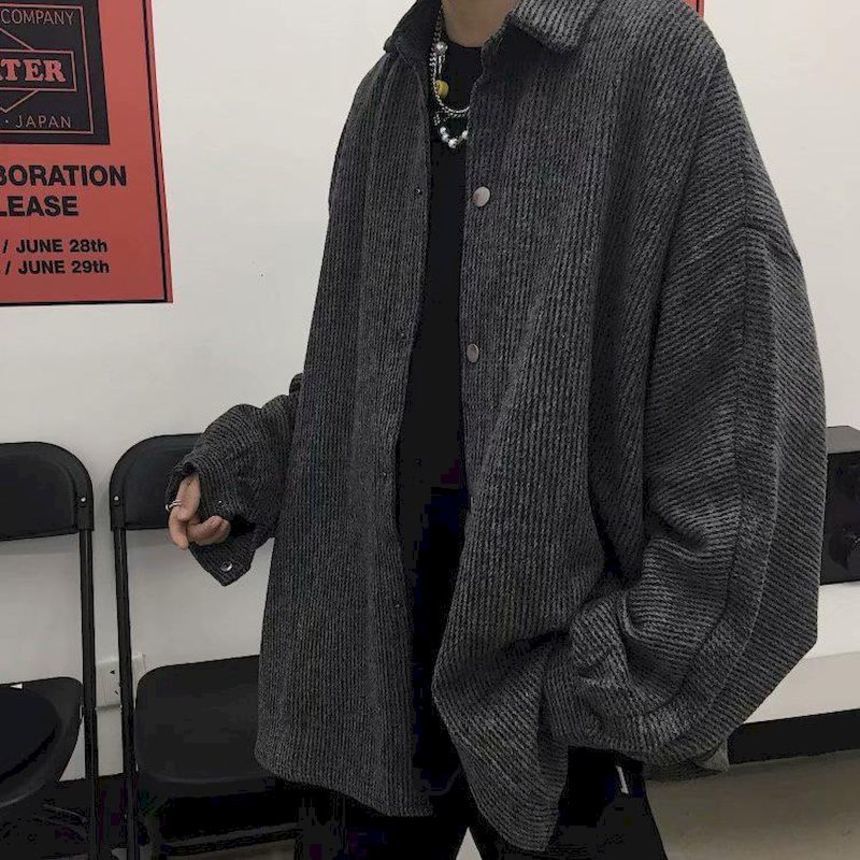 

Corduroy et Men Spring Autumn Hong Kong Style Couple Tooling Handsome Casual Coat Brand All-match Buttons Cloth, Black;brown