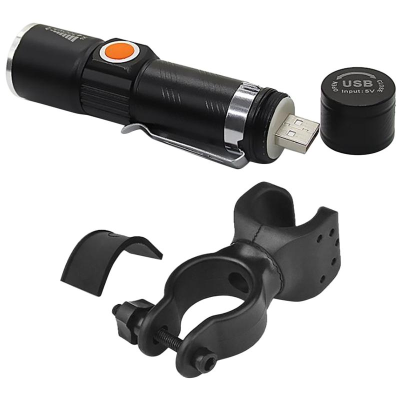 

Bike Headlight Strong Light T6 LED Built-in Battery Rechargeable Zoom Portable Household Lighting