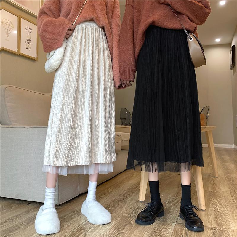 

Two sides 2020 Autumn and Winter Women Boho Long Skirt High Waist Ruffles Skirts Pink Jupe Femme Tulle Skirt Saia Midi Faldas, Black