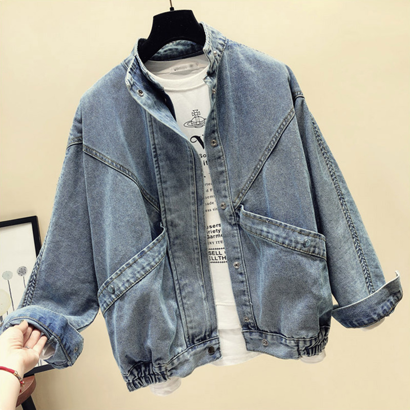 

Spring Female Solid Korean Vintage Loose Student Denim Cowboy Bat Jacket Outerwear R364 Ci7u, Blue